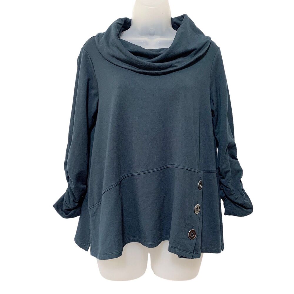 Ali Miles Womens Size PS Cowl Neck Ruched 3/4Sleeve Green Soft Sweater Top